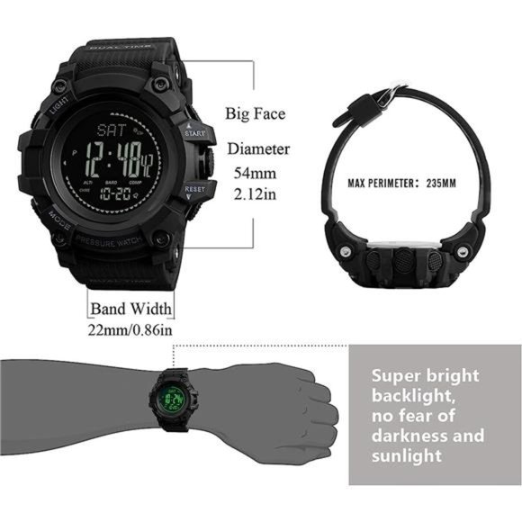 Watch Compass, Altimeter Barometer Thermometer Temperature, Pedometer Watch - Picture 7 of 7
